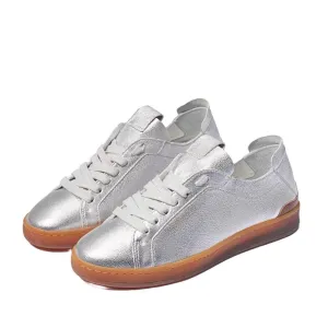 Sam Edelman Jayme Silver Lace Up Rounded Toe Flat Heeled Low Top Sneakers