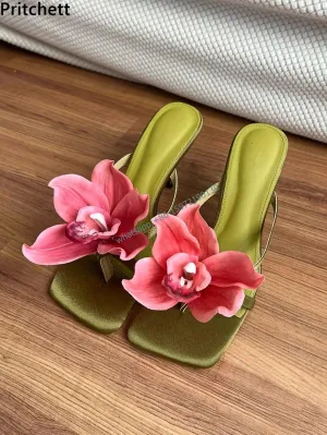 Satin Gradient Floral Sandals