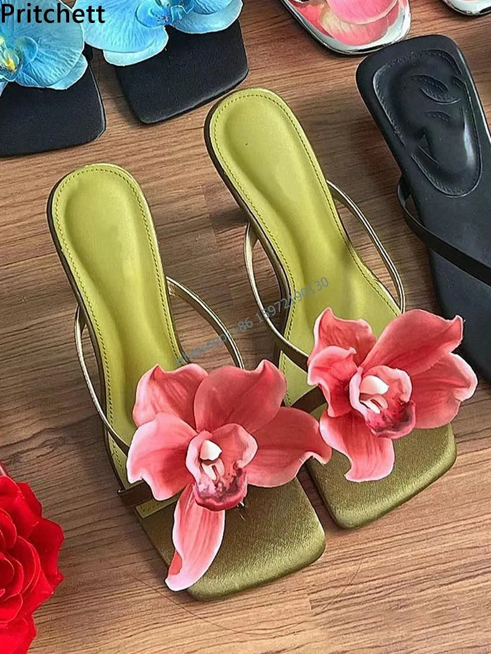 Satin Gradient Floral Sandals