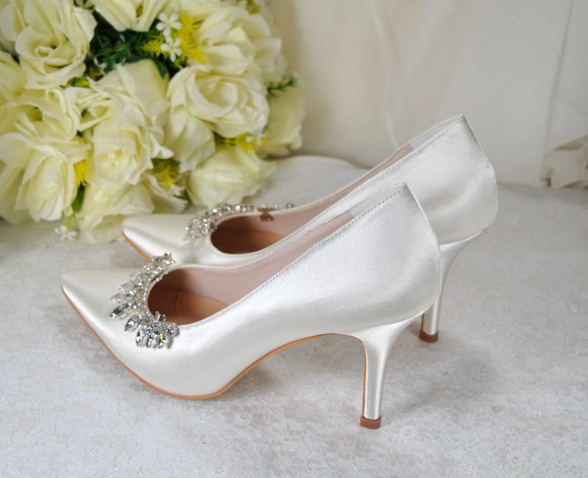 Satin Shoes with Crystal Shoe Clip