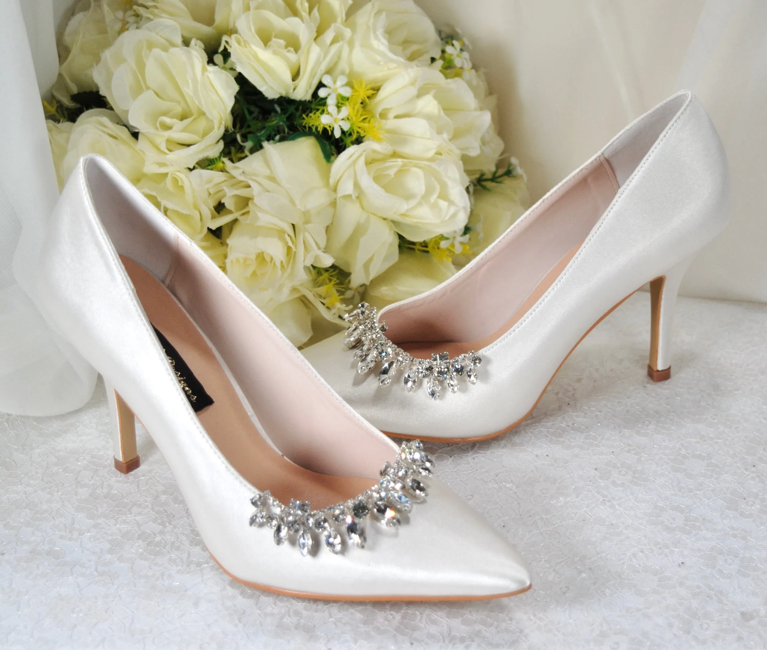 Satin Shoes with Crystal Shoe Clip