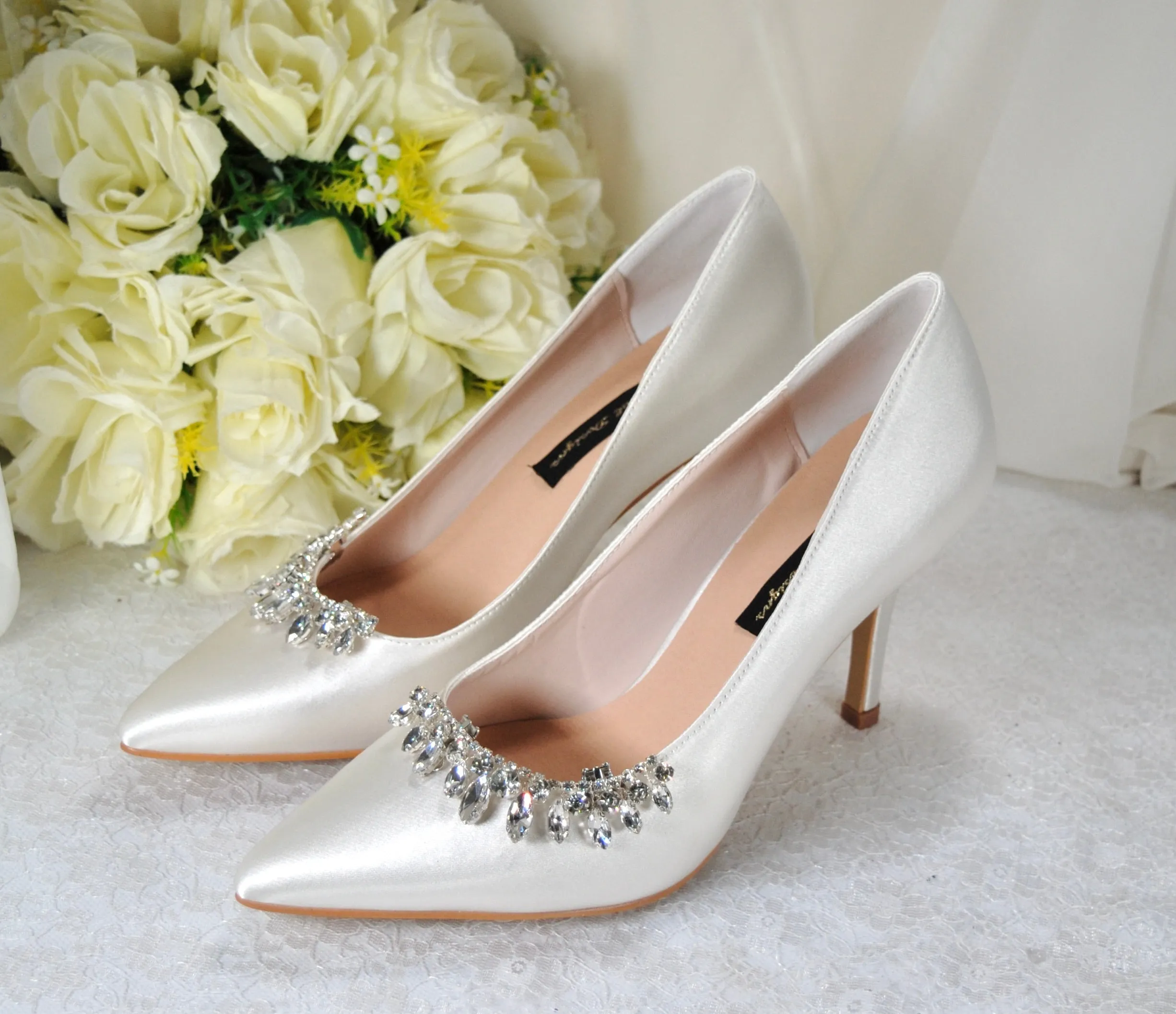 Satin Shoes with Crystal Shoe Clip