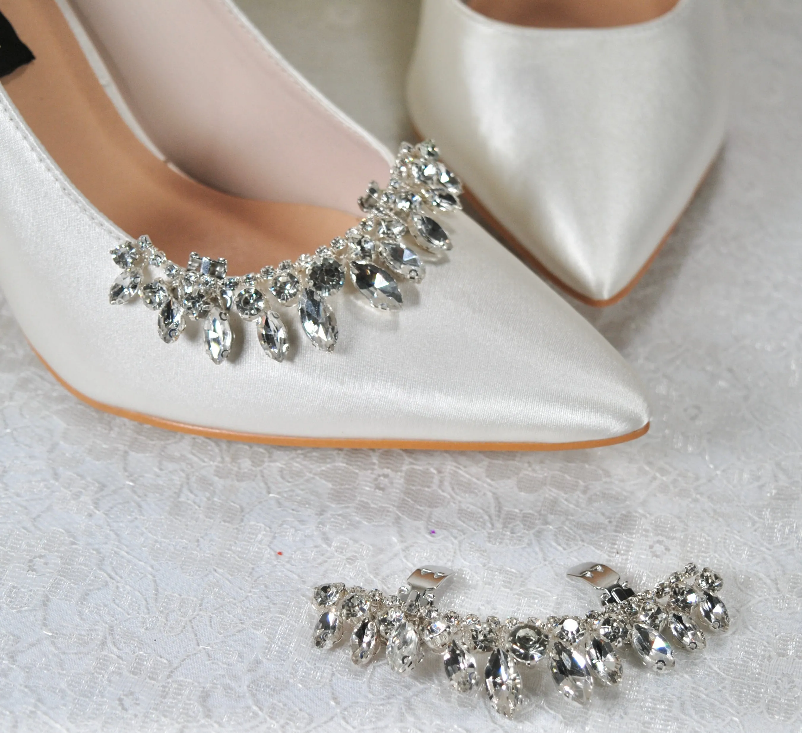 Satin Shoes with Crystal Shoe Clip