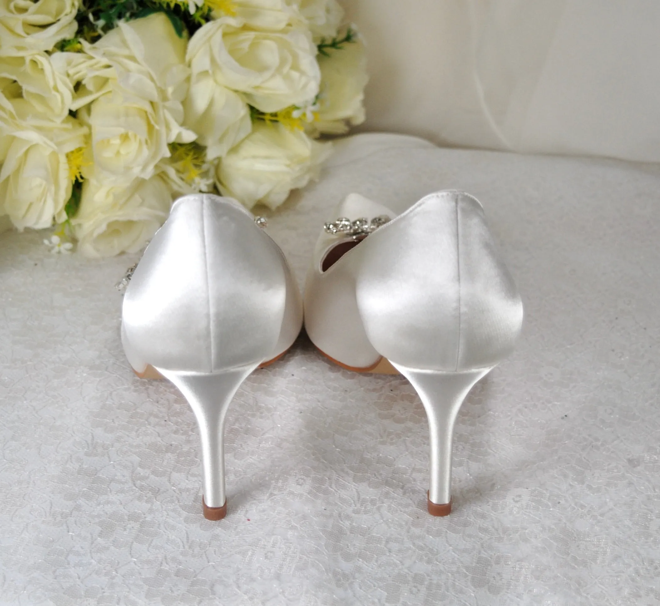 Satin Shoes with Crystal Shoe Clip