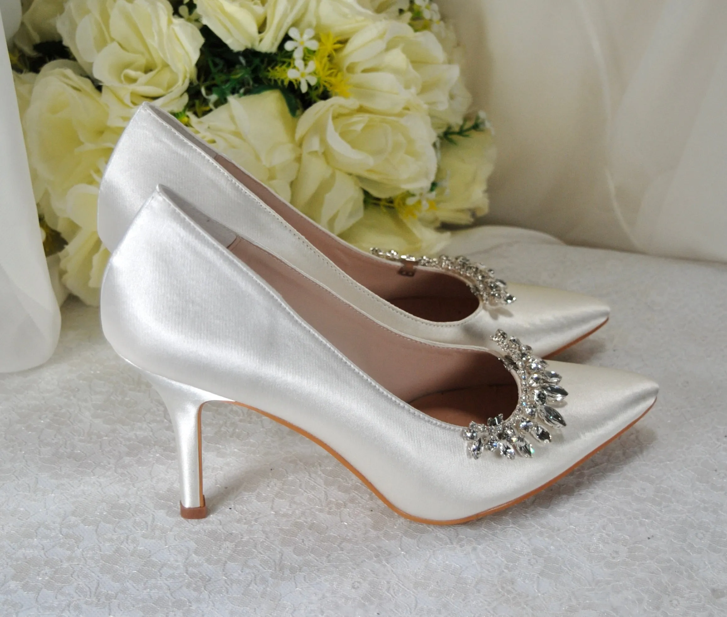 Satin Shoes with Crystal Shoe Clip