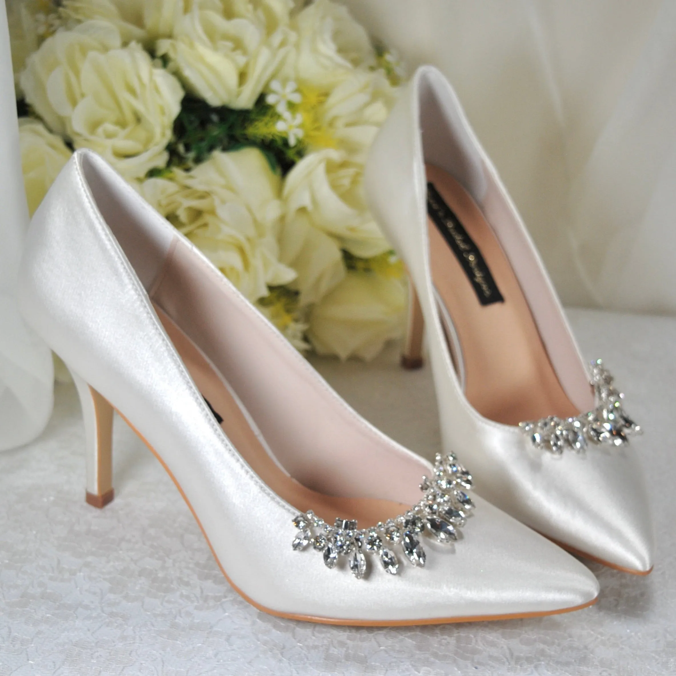 Satin Shoes with Crystal Shoe Clip