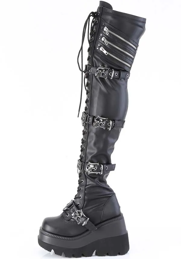 SHAKER-420 [Black Stretch Vegan Leather] | PLATFORM BOOTS [PREORDER]