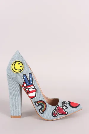 Shoe Republic LA Denim Patches Chunky Heeled Pump