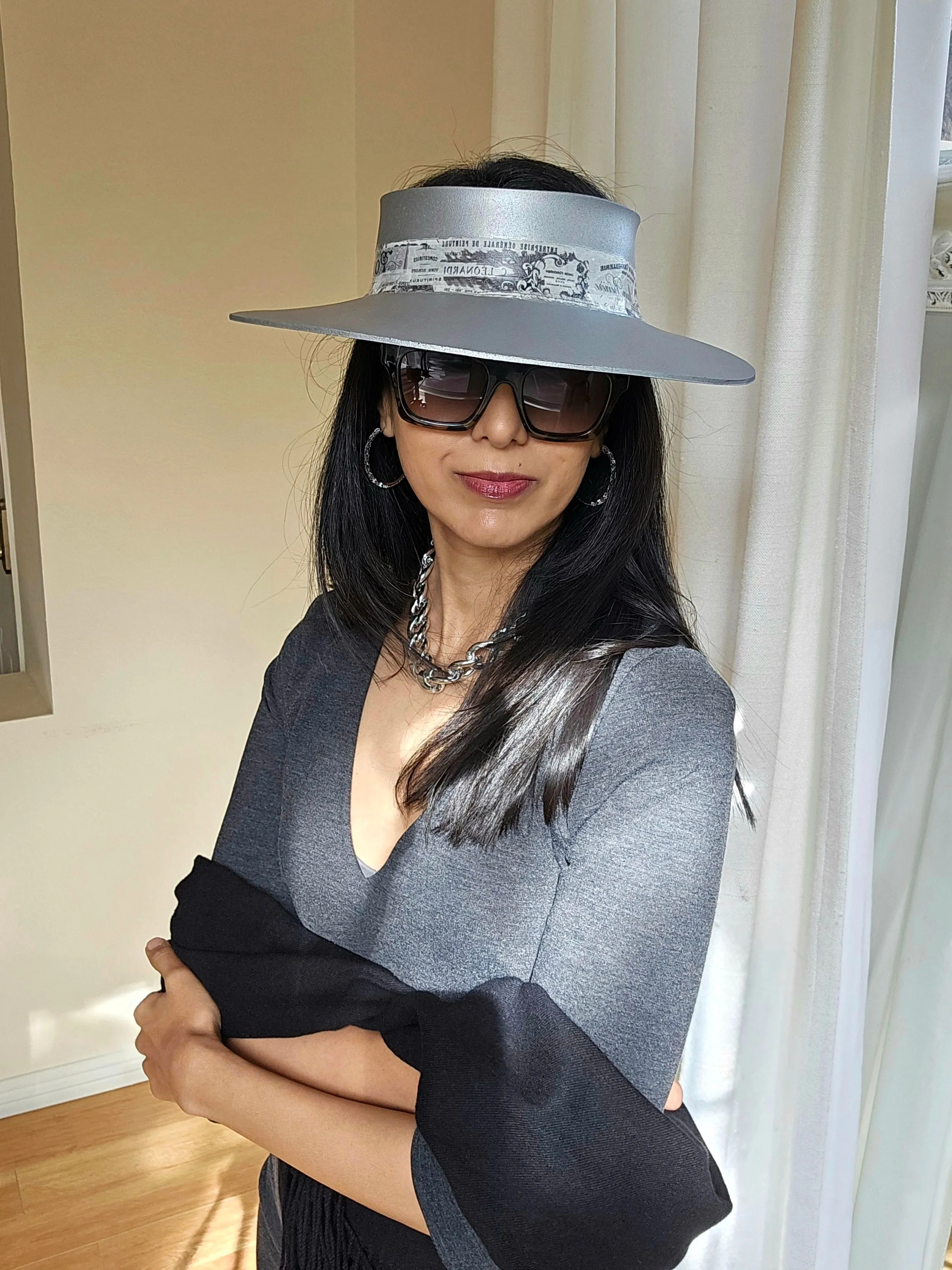 Silver "LadyEVA" Visor Hat with French Themed Band