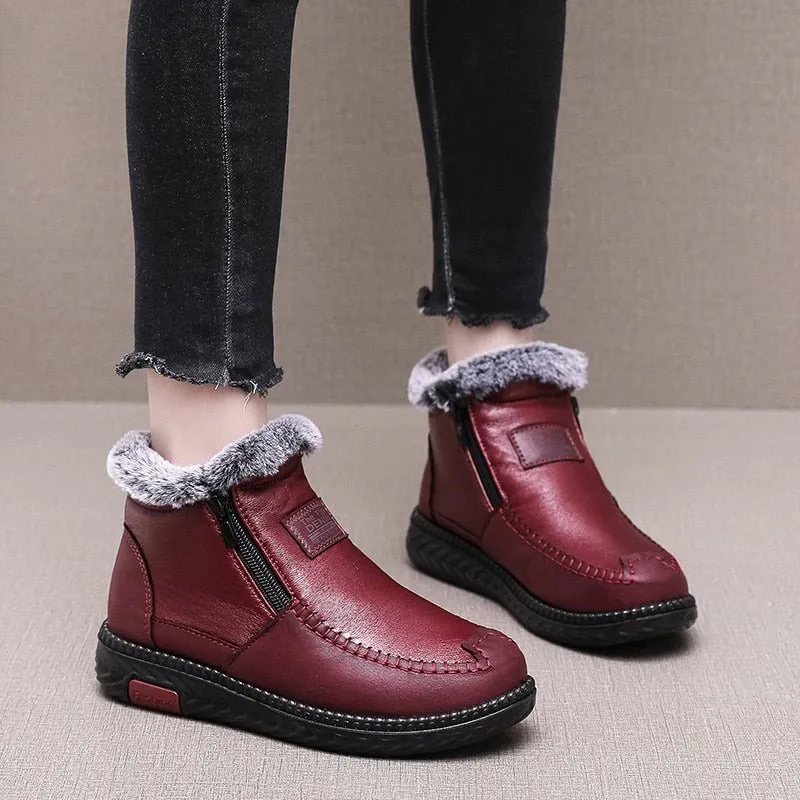 Snow Boots Women Shoes Warm Plush Fur Ankle Boots Winter Female Zipper Flat Casual Shoes 2021 Waterproof Ultralight Footwear|Ankle Boots|