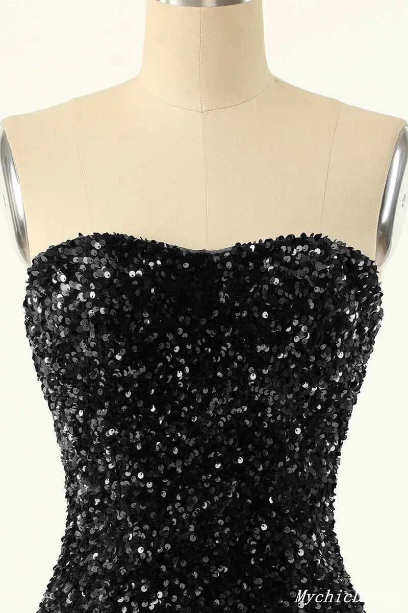 Sparkly Sequined Cocktail Dress,Short Sky Blue Black Hoco Dresses