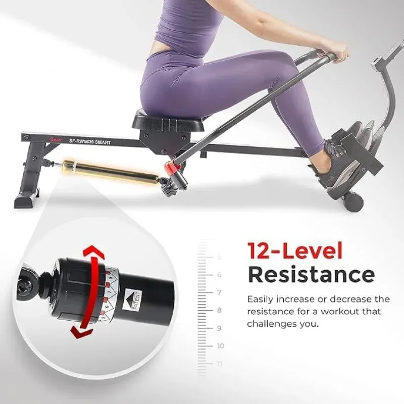 Sunny Health & Fitness Smart Compact Full Motion Rowing Machine, Full-Body Low-Impact Workout