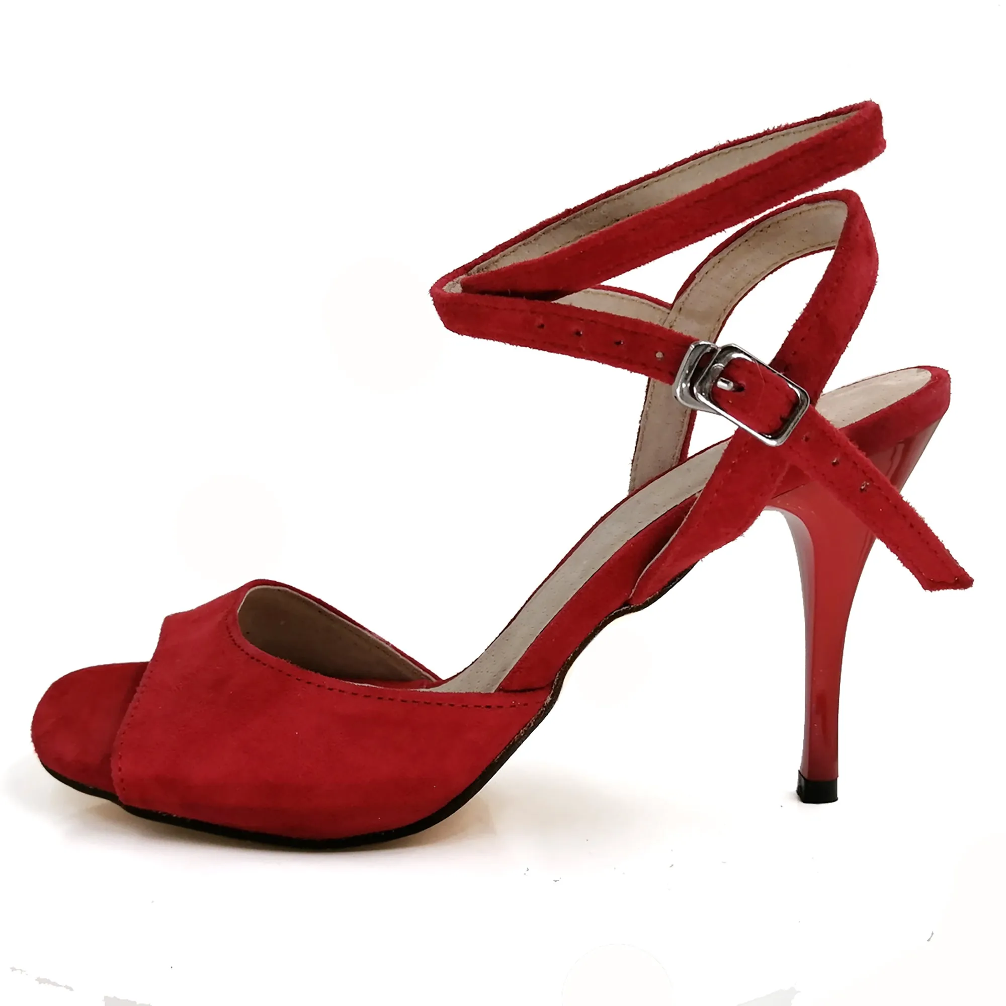 Tango Dance Shoes Women High Heel Dance Sandals Leather Sole Red