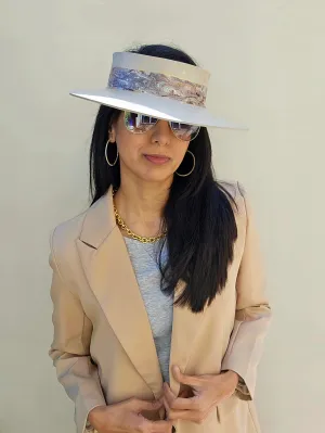 Taupe "LadyEVA" Visor Hat with Marbled Grey Band and Gold Splatter Effect