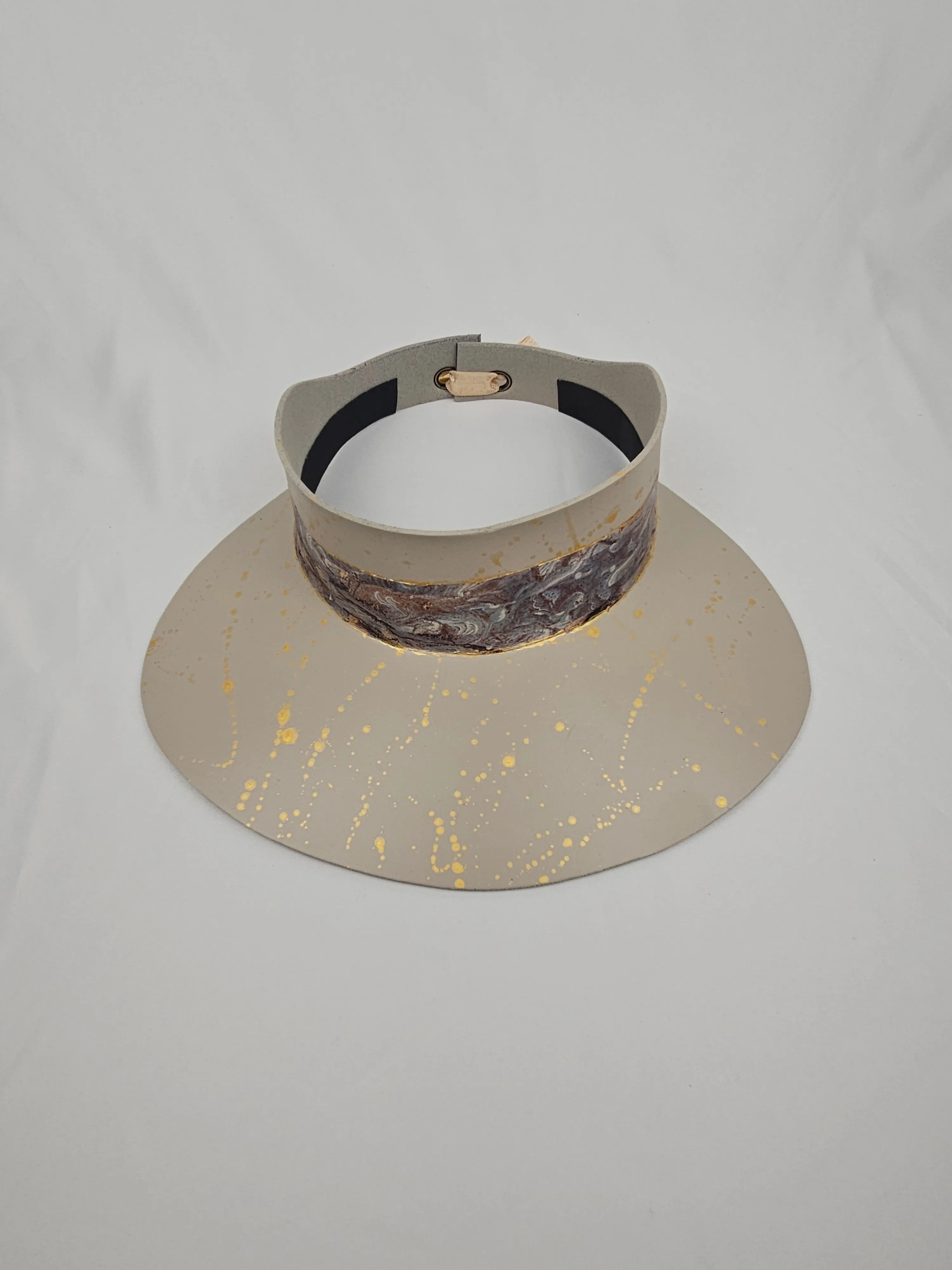 Taupe "LadyEVA" Visor Hat with Marbled Grey Band and Gold Splatter Effect