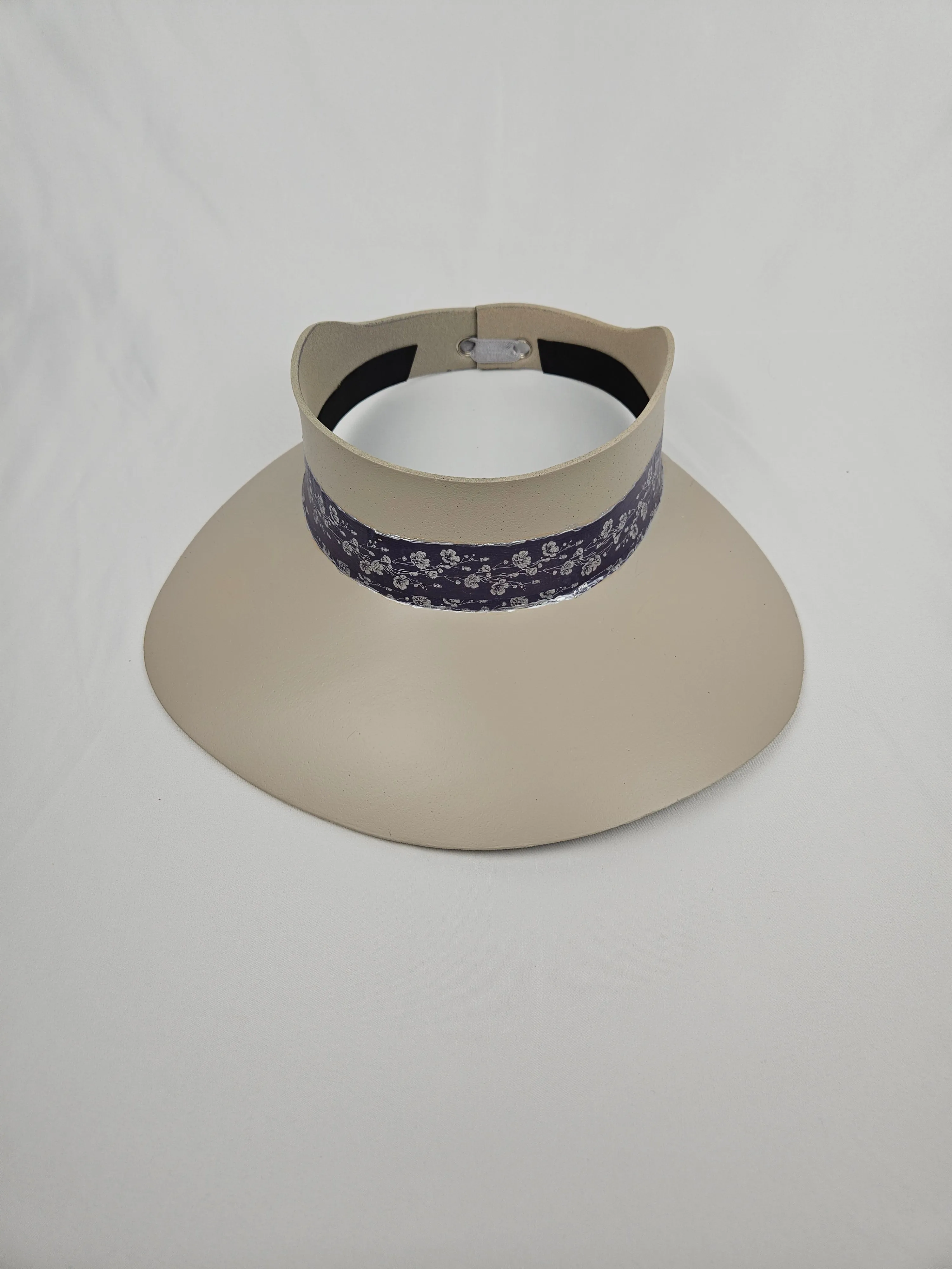 Taupe "LadyEVA" Visor Hat with Purple/Blue/Silver Floral Band