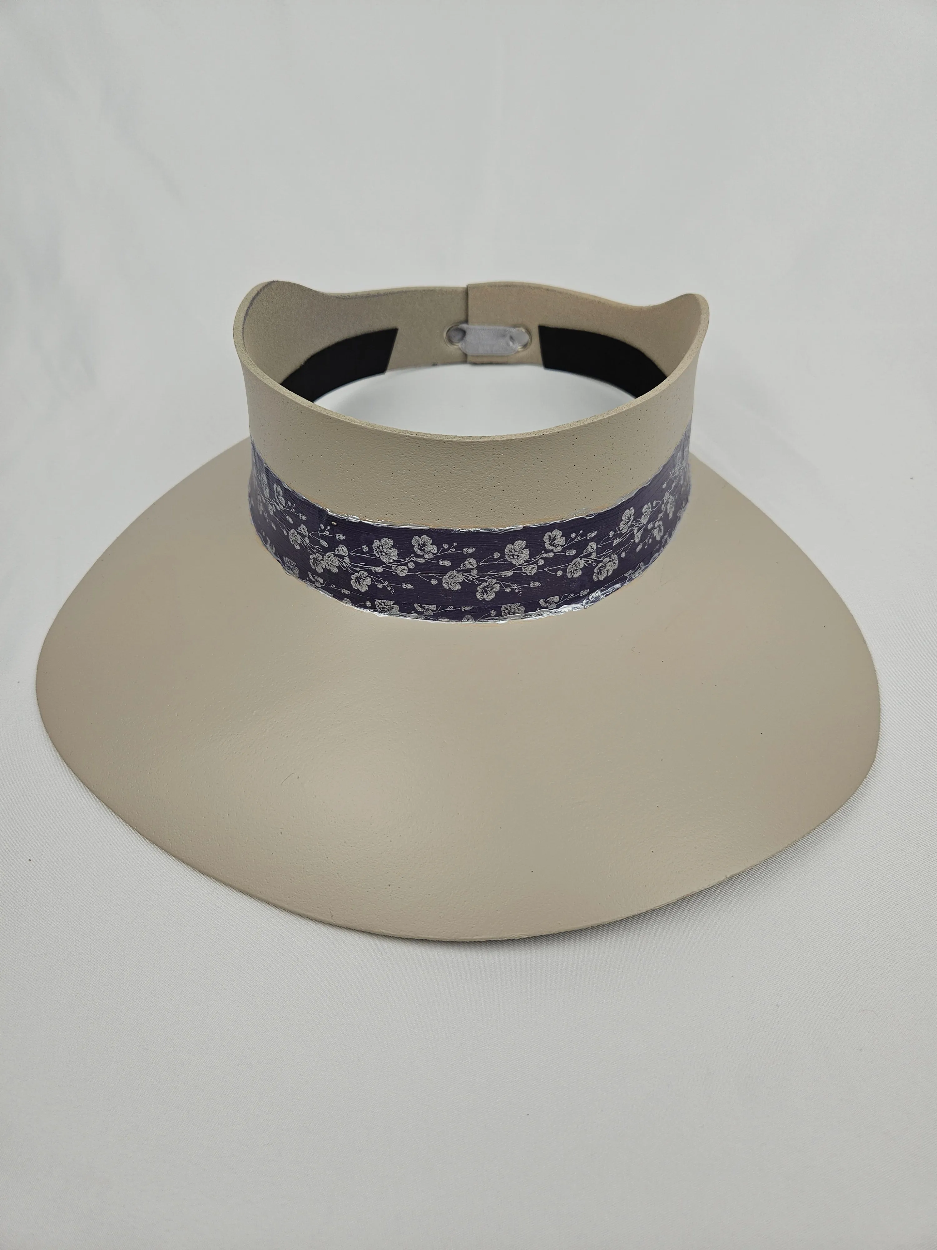 Taupe "LadyEVA" Visor Hat with Purple/Blue/Silver Floral Band