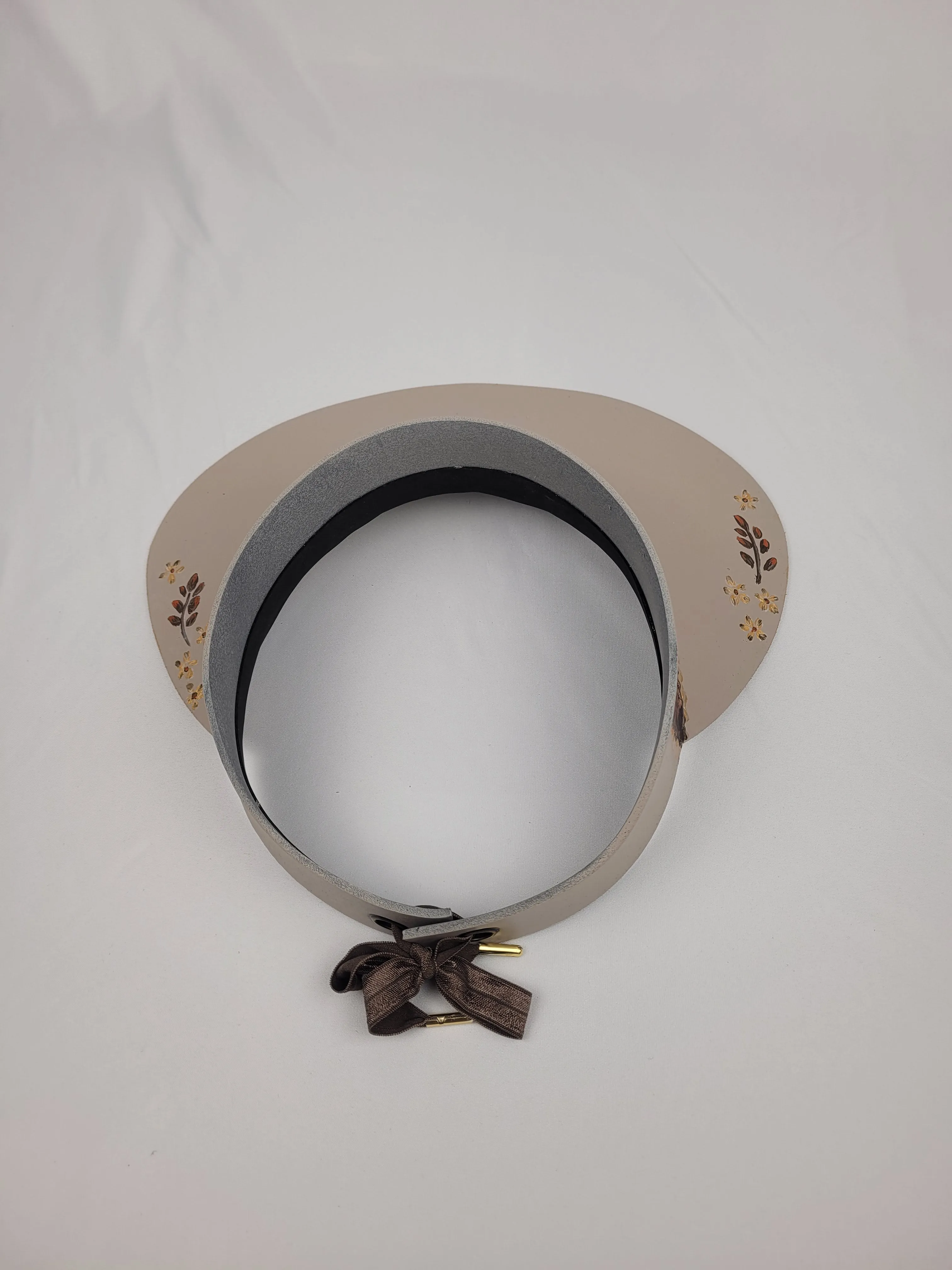 Taupe "LadyEVA" Visor Hat with Rust and Copper Floral Band and Handpainted Floral Motifs