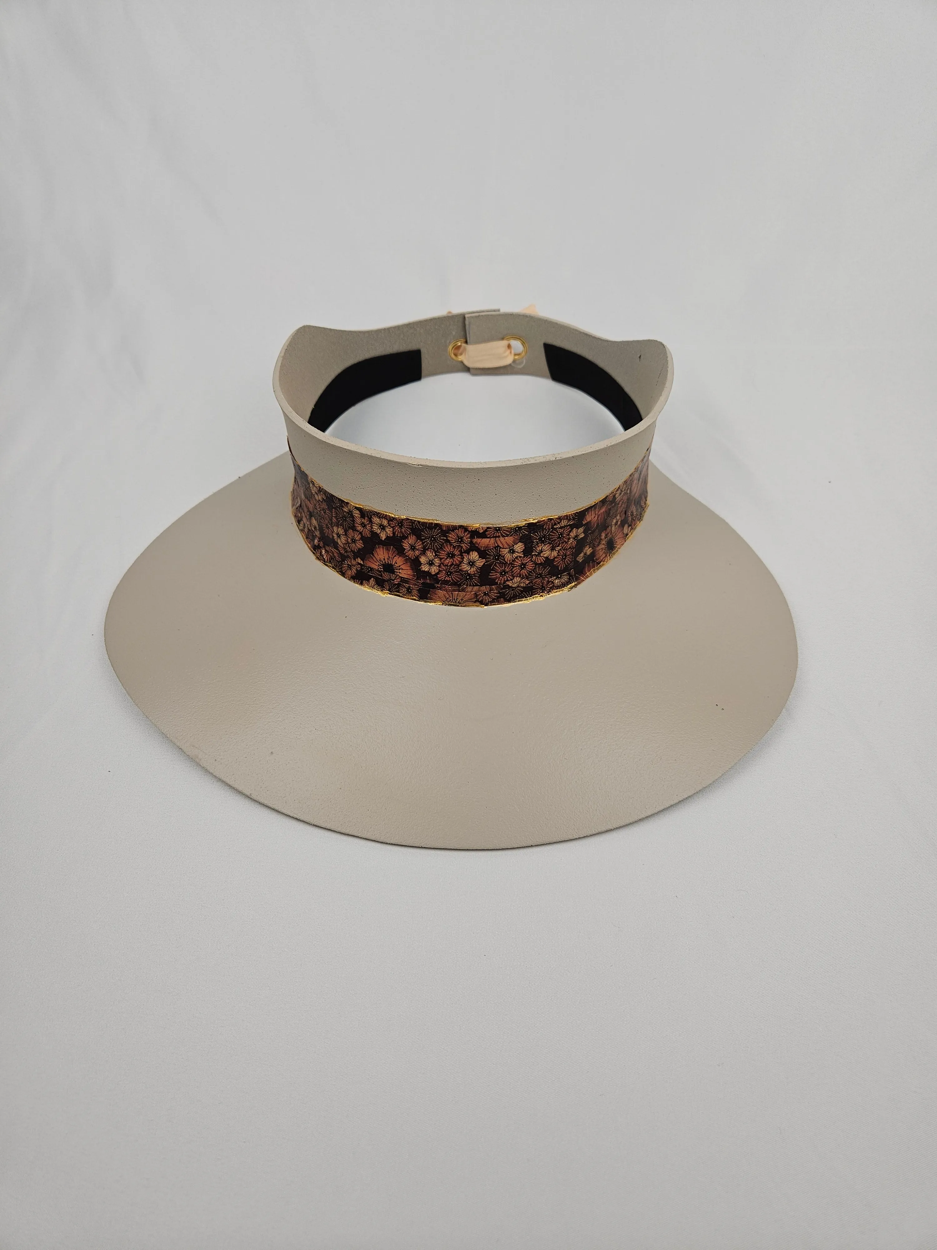 Taupe "LadyEVA" Visor Hat with Warm Brown and Rust Floral Band