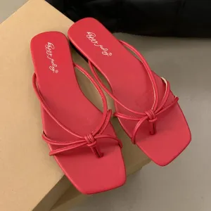 TAVIMART  -  Red Summer Women Slippers Fashion Women's Narrow Band Flat Flip Flop Shoes Ladies Casual Outdoor Beach Slides Sandalias Muj