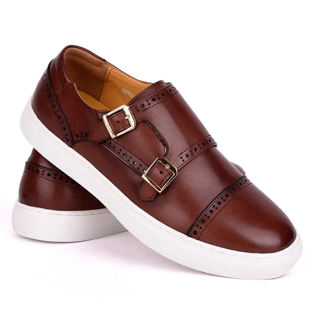 Taylors Double Monk Strap Exotic Leather Sneaker Shoe- Brown