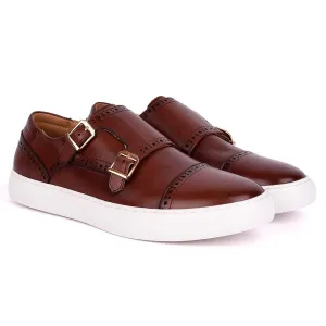 Taylors Double Monk Strap Exotic Leather Sneaker Shoe- Brown