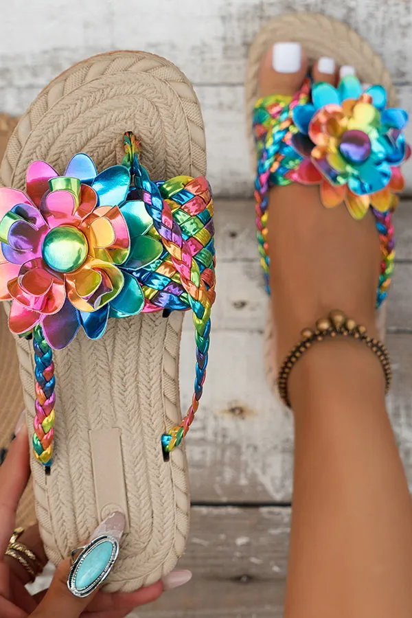 Vacation Braided Floral Thong Slippers