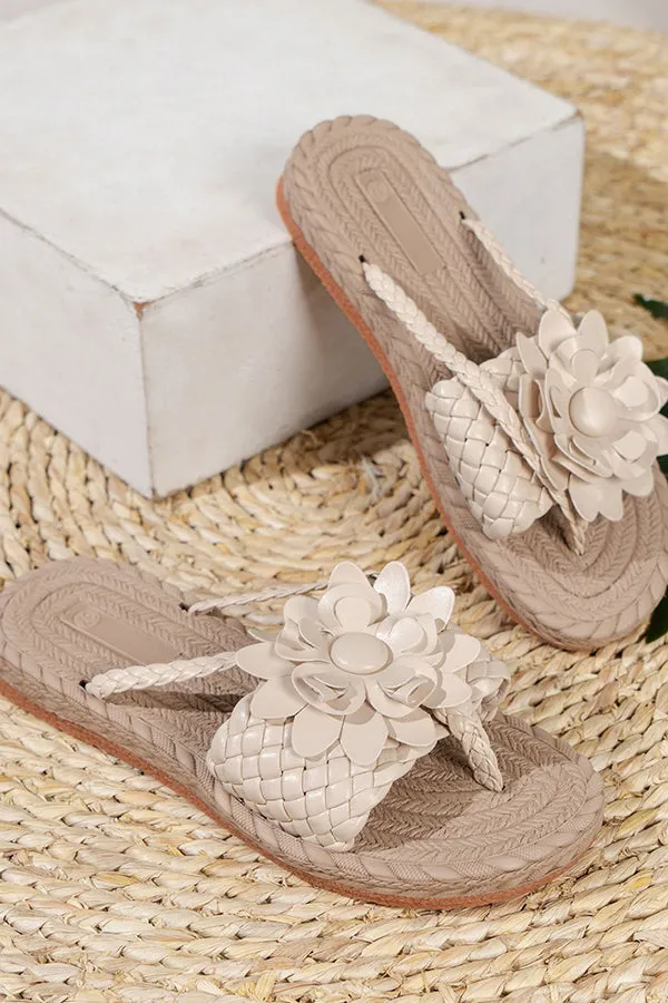 Vacation Braided Floral Thong Slippers