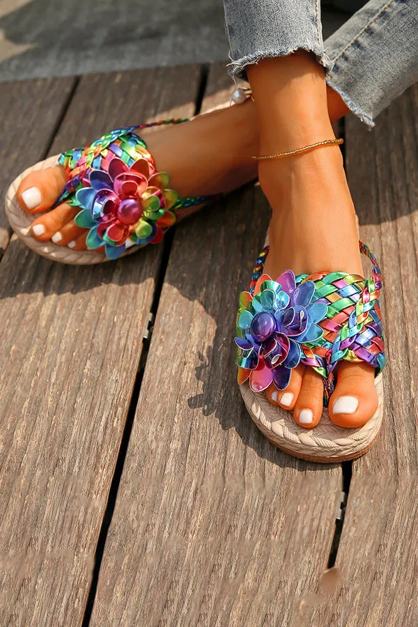 Vacation Braided Floral Thong Slippers