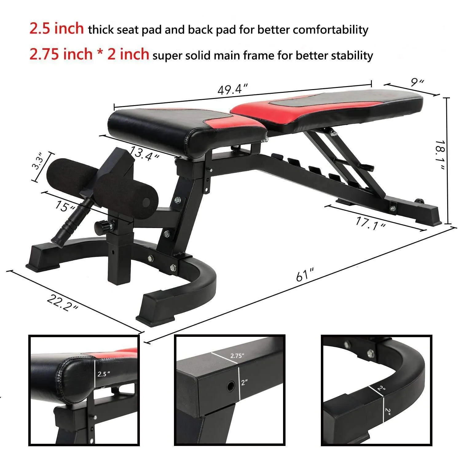 VANSWE 800 lbs Capacity Adjustable Workout Bench | WB001