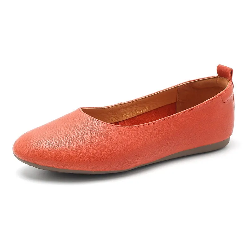 Vegetable Tanned Sheepskin Slip-on For Women Handmade Pointed Toe Flats 6 Colors