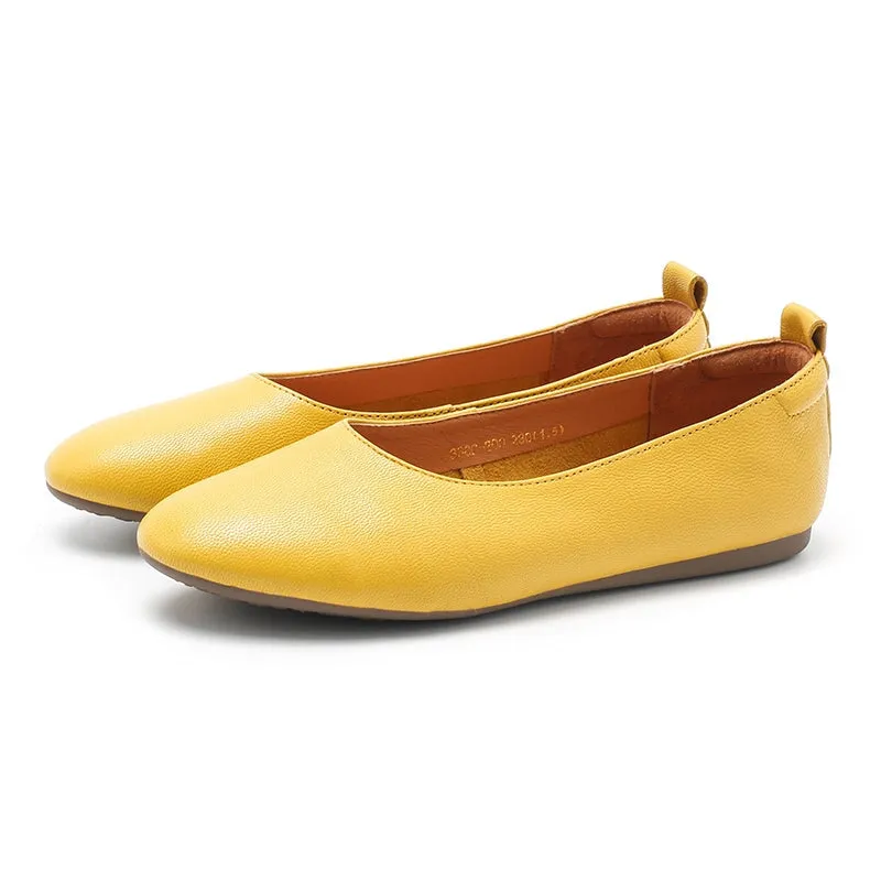 Vegetable Tanned Sheepskin Slip-on For Women Handmade Pointed Toe Flats 6 Colors