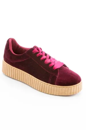 Velvet Platform Sneakers - Burgundy