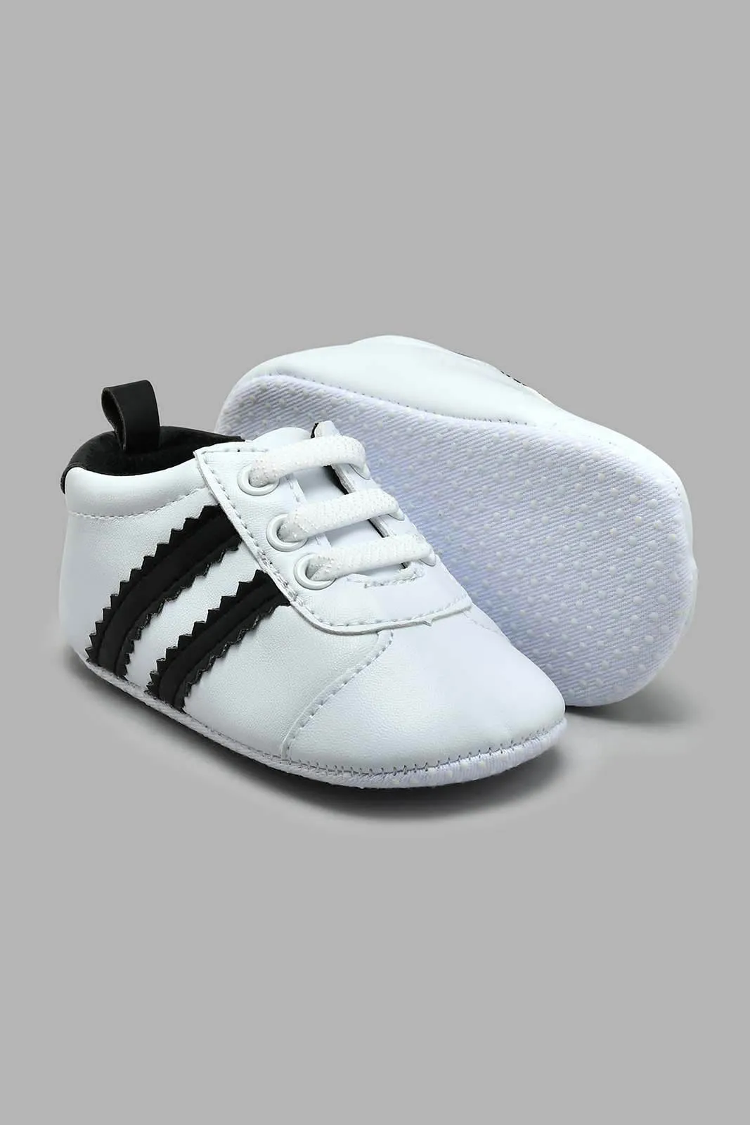 White And Black Slip-On Pram Shoe