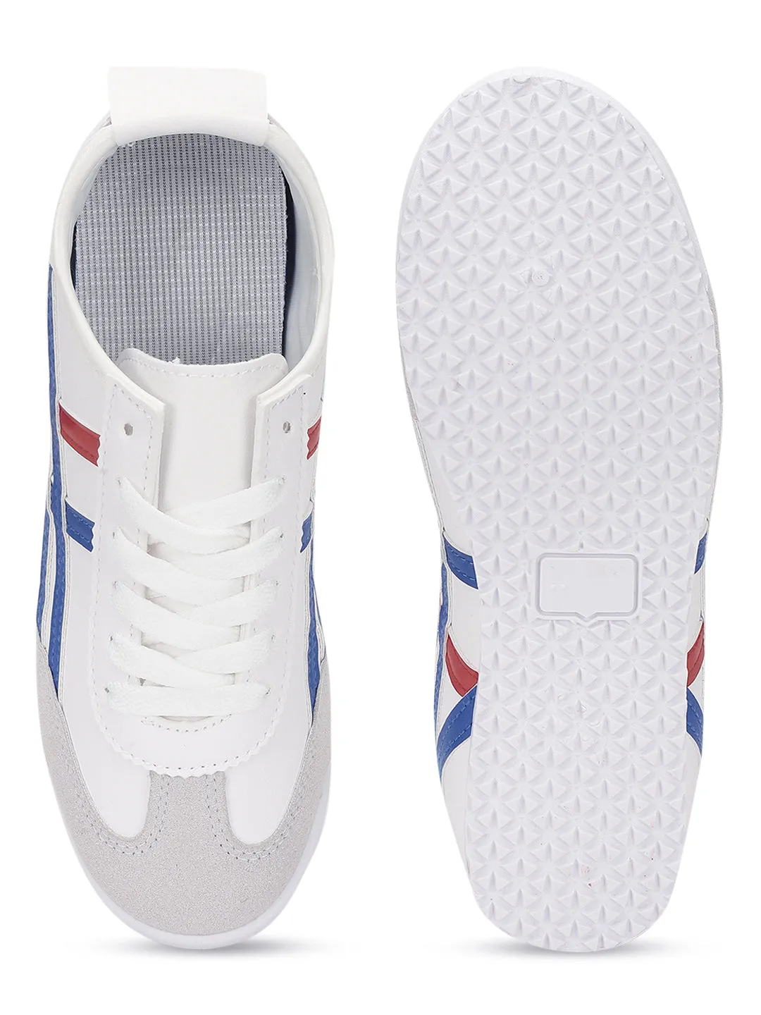 White Navy PU Stylish Lace-Up Sneakers (TC-RS3800-WHTNVY)