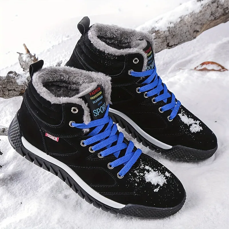 Winter Explorer Boots - Men's High-Top Snow Boots for Outdoor Activities, Warm Plush Lining, Non-Slip Outsole, Lace-Up Closure, Comfortable Skate Shoes for Cold Weather - Ideal for Hiking, Trekking, and Snowy Adventures