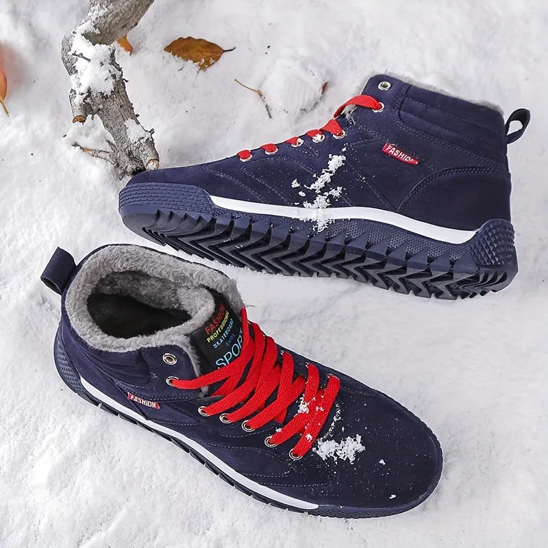 Winter Explorer Boots - Men's High-Top Snow Boots for Outdoor Activities, Warm Plush Lining, Non-Slip Outsole, Lace-Up Closure, Comfortable Skate Shoes for Cold Weather - Ideal for Hiking, Trekking, and Snowy Adventures