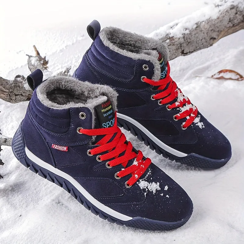 Winter Explorer Boots - Men's High-Top Snow Boots for Outdoor Activities, Warm Plush Lining, Non-Slip Outsole, Lace-Up Closure, Comfortable Skate Shoes for Cold Weather - Ideal for Hiking, Trekking, and Snowy Adventures