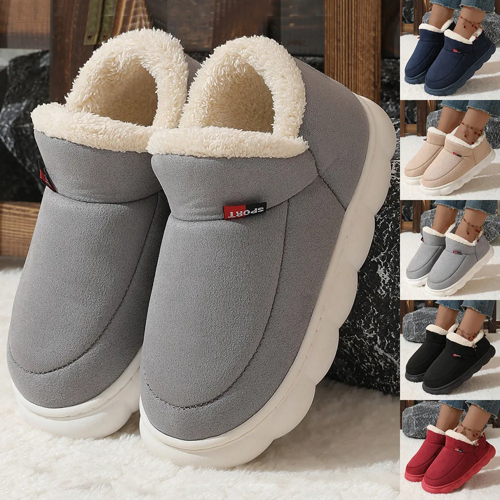 Winter Plush Cotton Shoes Women Men Warm Suede House Shoes For Parents Solid Color Thick-soled Garden Shoes Outdoor