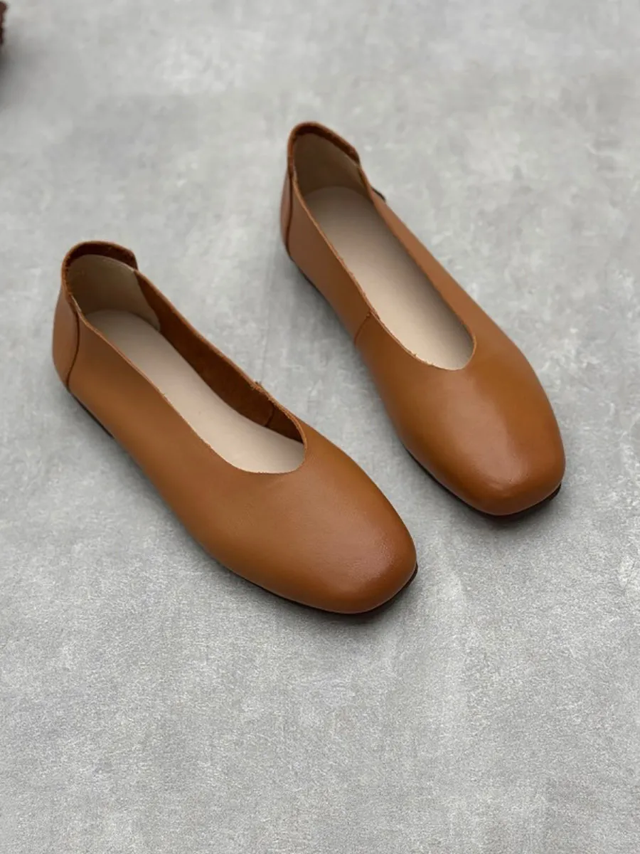 Women Casual Solid Summer Leather Flat Shoes