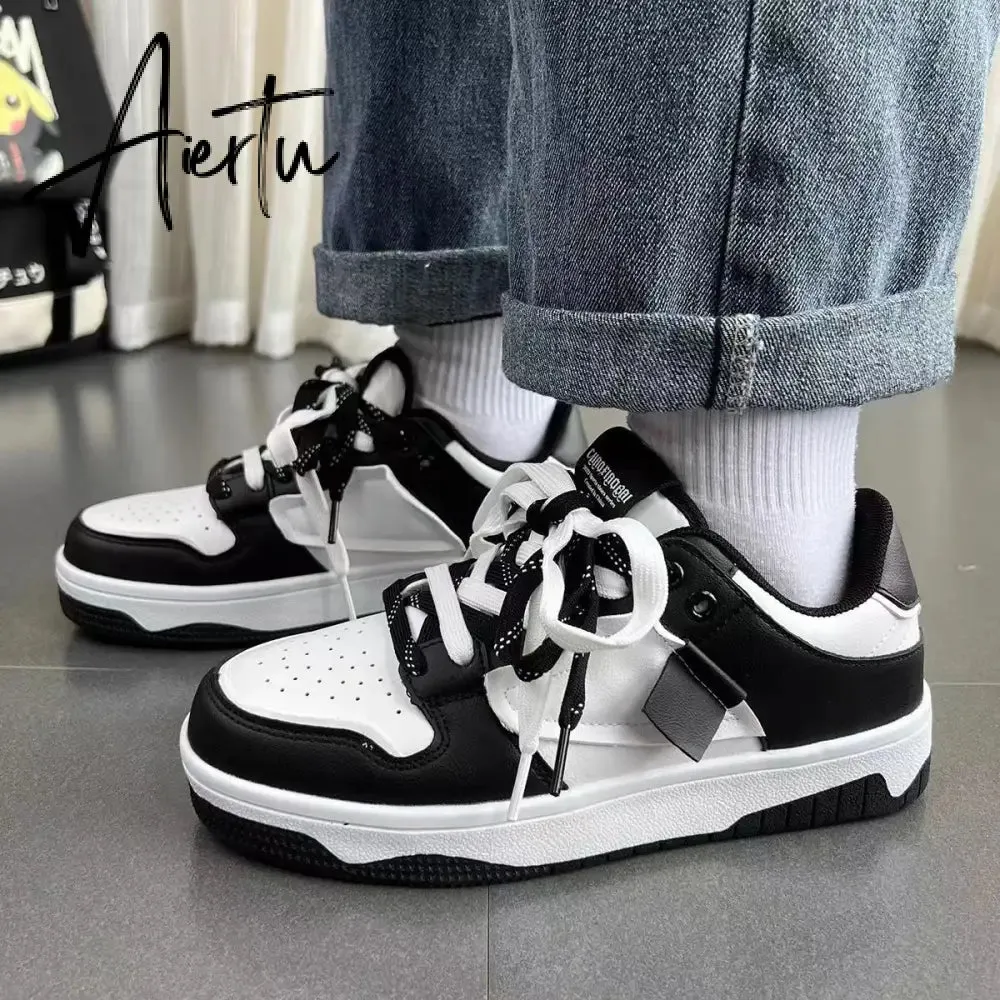 Women's Sneakers Spring New Fashion Student Breathable Leather Lace-up Thick-soled Loafers Casual Tennis Non-slip Sneakers