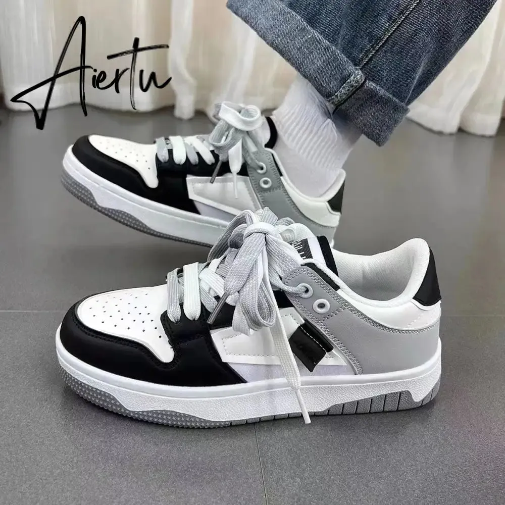 Women's Sneakers Spring New Fashion Student Breathable Leather Lace-up Thick-soled Loafers Casual Tennis Non-slip Sneakers