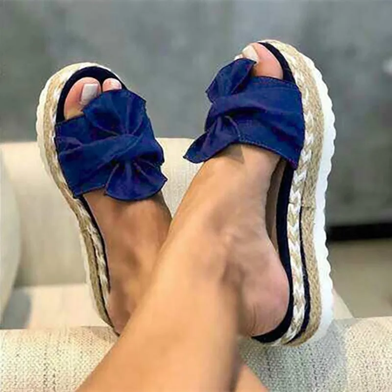 Yeknu Slippers Women Sandals Platform Sandals Shoes Women Bow Summer Sandals Slipper Indoor Outdoor Flip-flops Beach Shoes Female