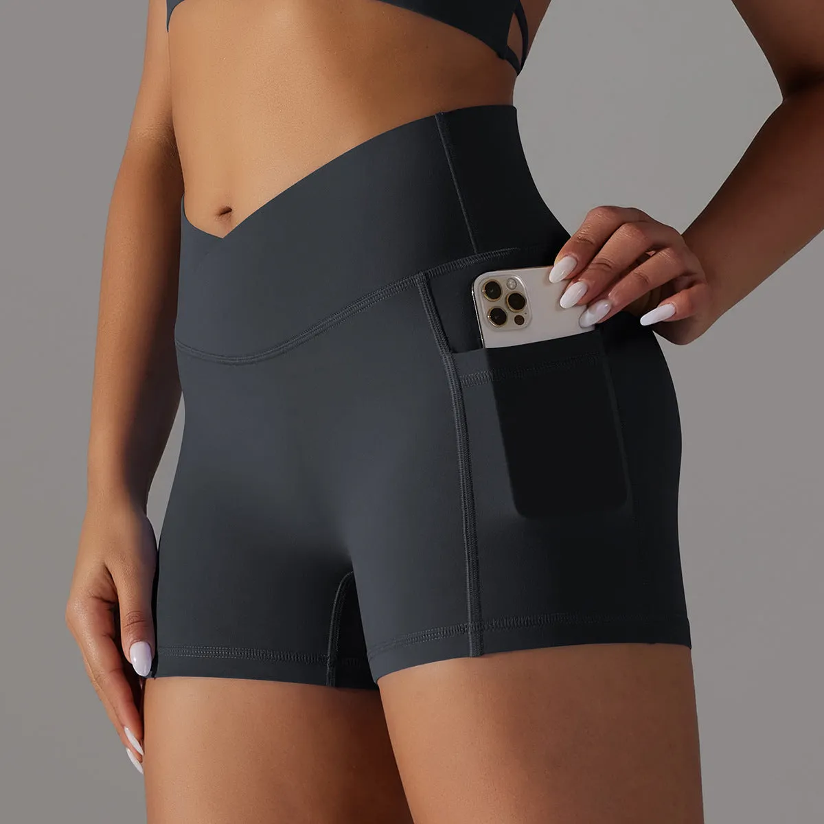 Yoga Shorts With Phone Pocket Design Fitness Sports Pants For Women Clothing