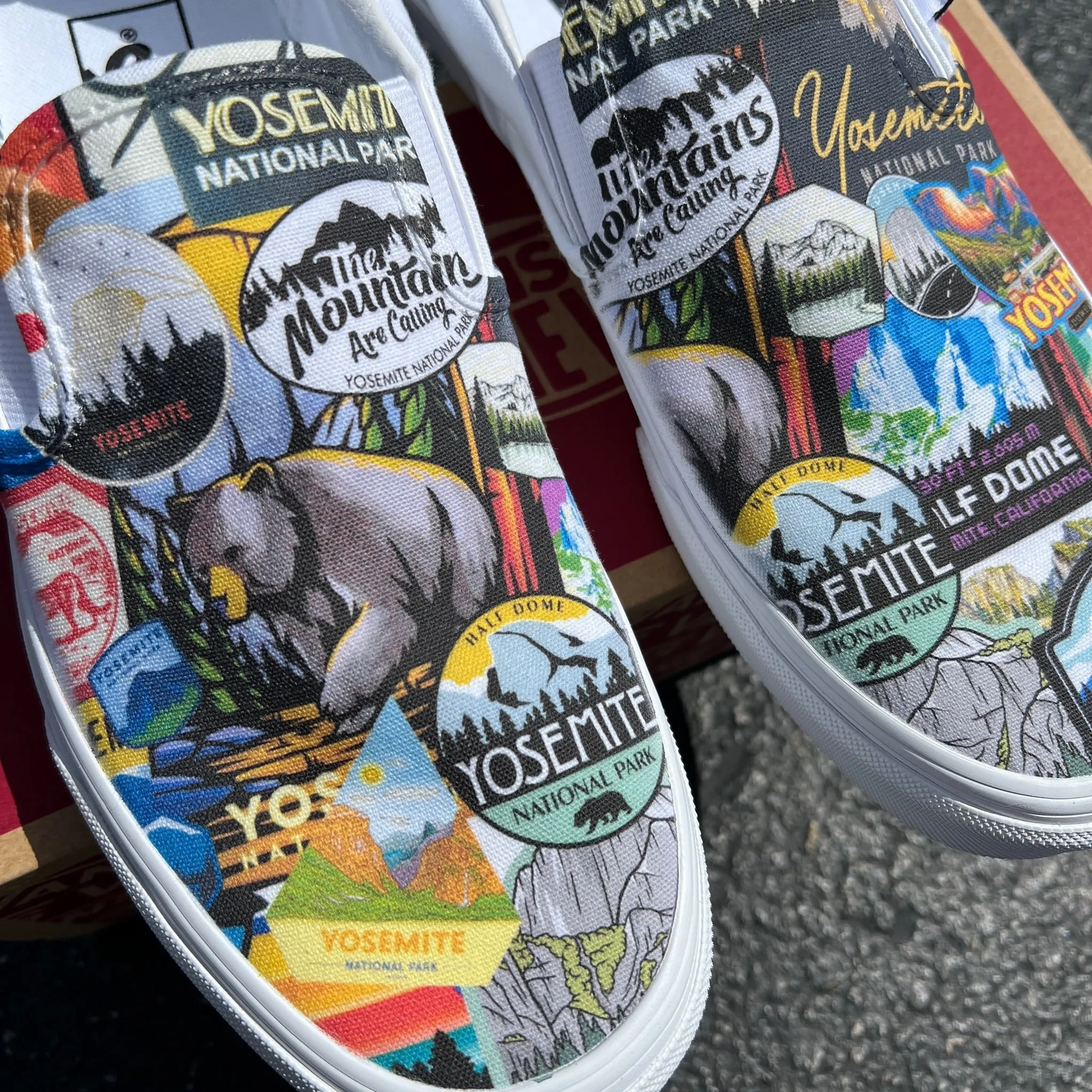 Yosemite National Park - Custom Vans White Slip On Shoes