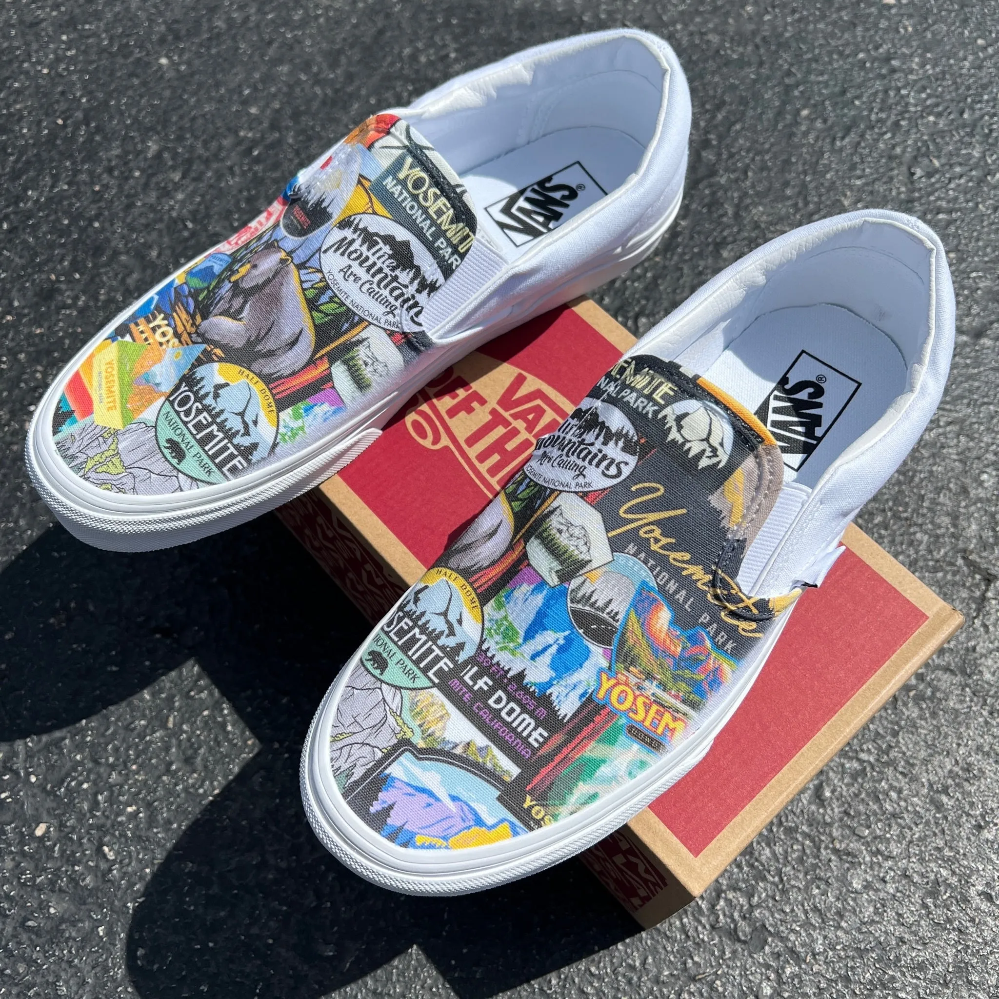 Yosemite National Park - Custom Vans White Slip On Shoes