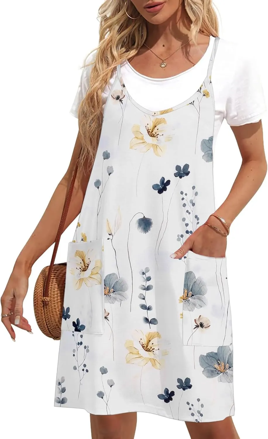 Zeagoo Casual Beach Dress Adjustable Strap Floral Boho Sundress