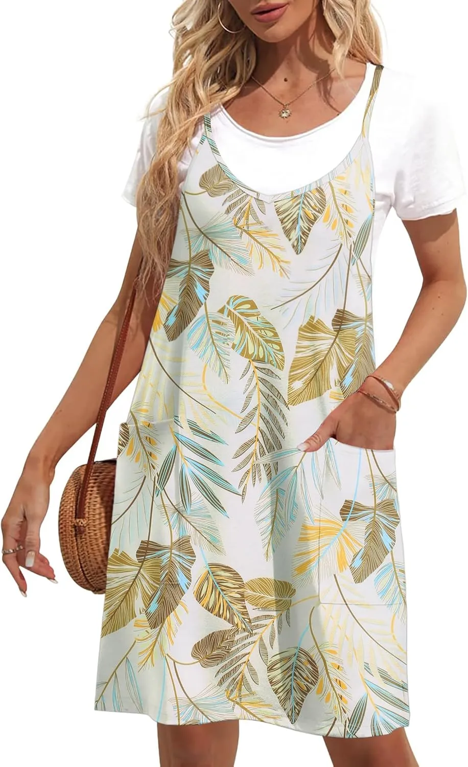 Zeagoo Casual Beach Dress Adjustable Strap Floral Boho Sundress