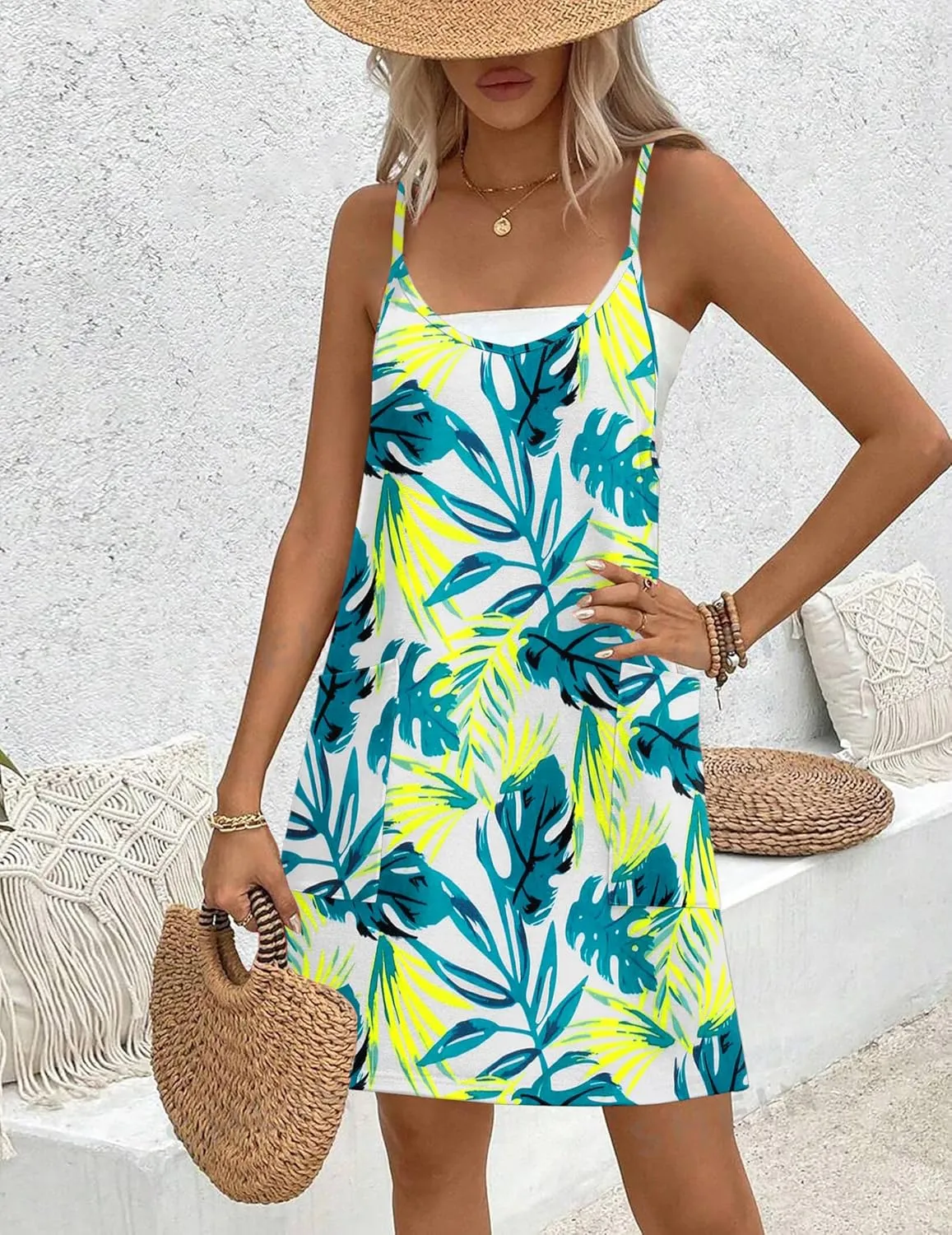 Zeagoo Casual Beach Dress Adjustable Strap Floral Boho Sundress