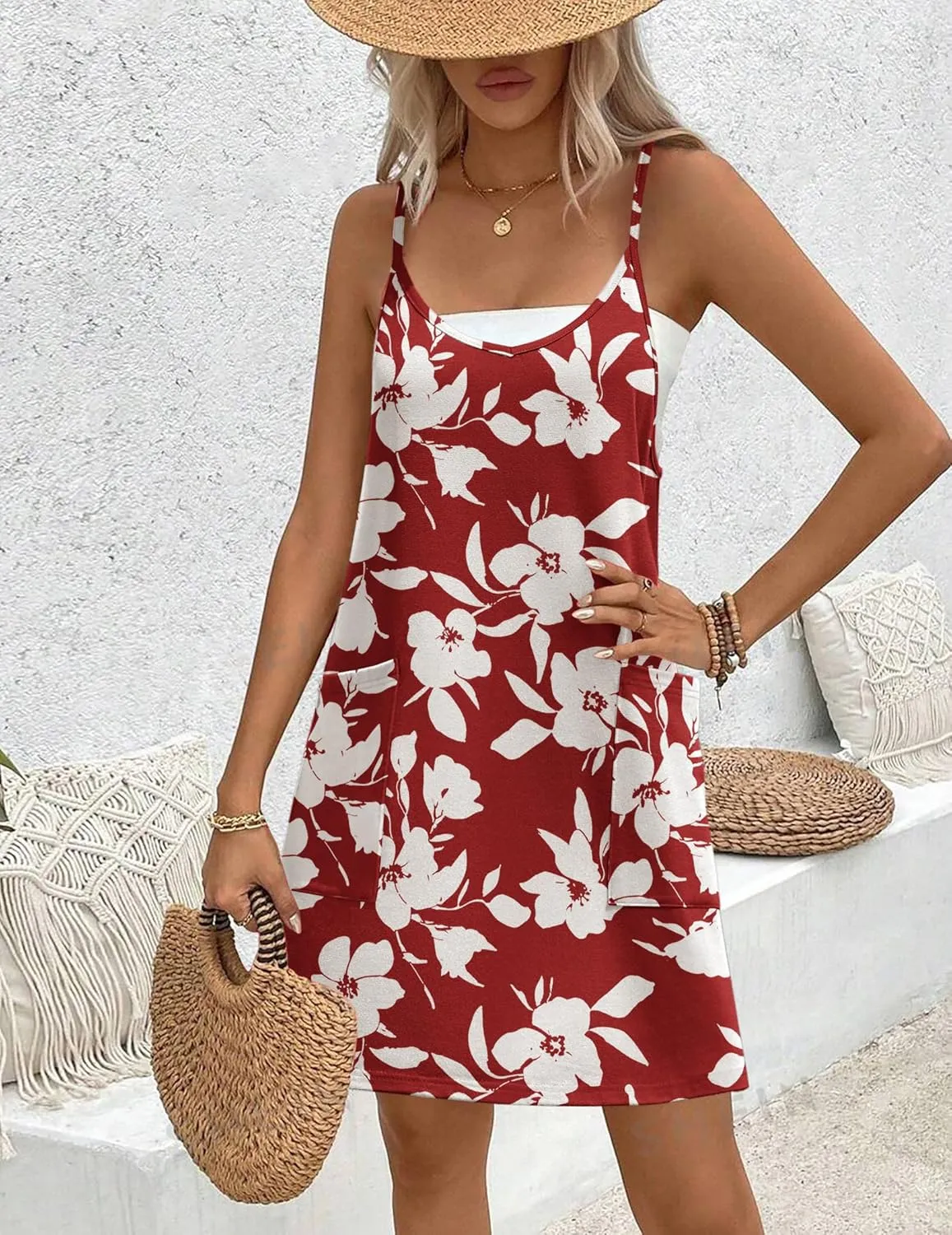 Zeagoo Casual Beach Dress Adjustable Strap Floral Boho Sundress